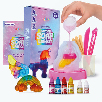 Playbees Unicorn Soap Making Kit for Kids – Fun DIY Project Age 6-12, STEM Science Craft, Educational Toys & Birthday Gifts for Girls and Boys