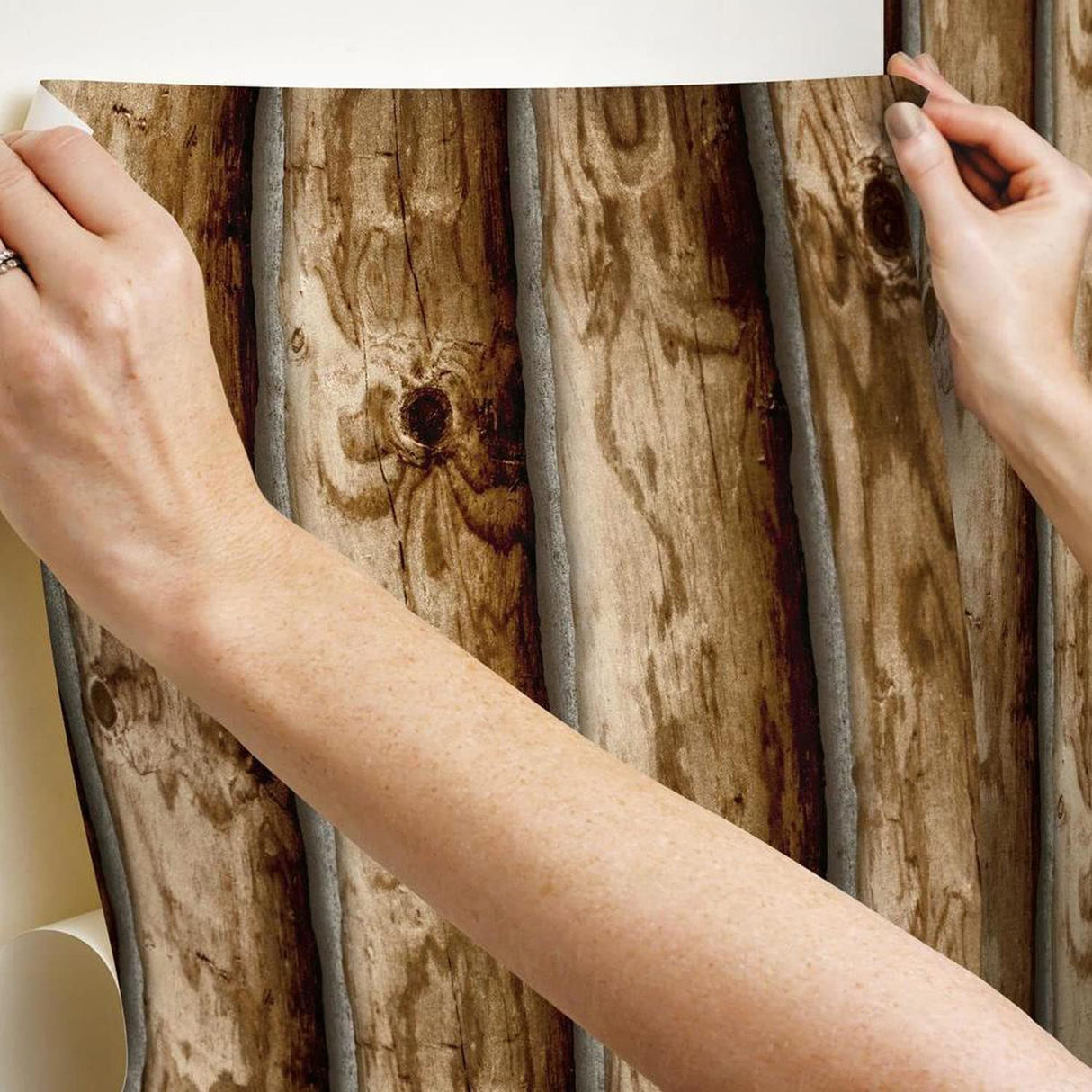 RoomMates RMK11308WP Brown Cabin Logs Peel and Stick Wallpaper RoomMates