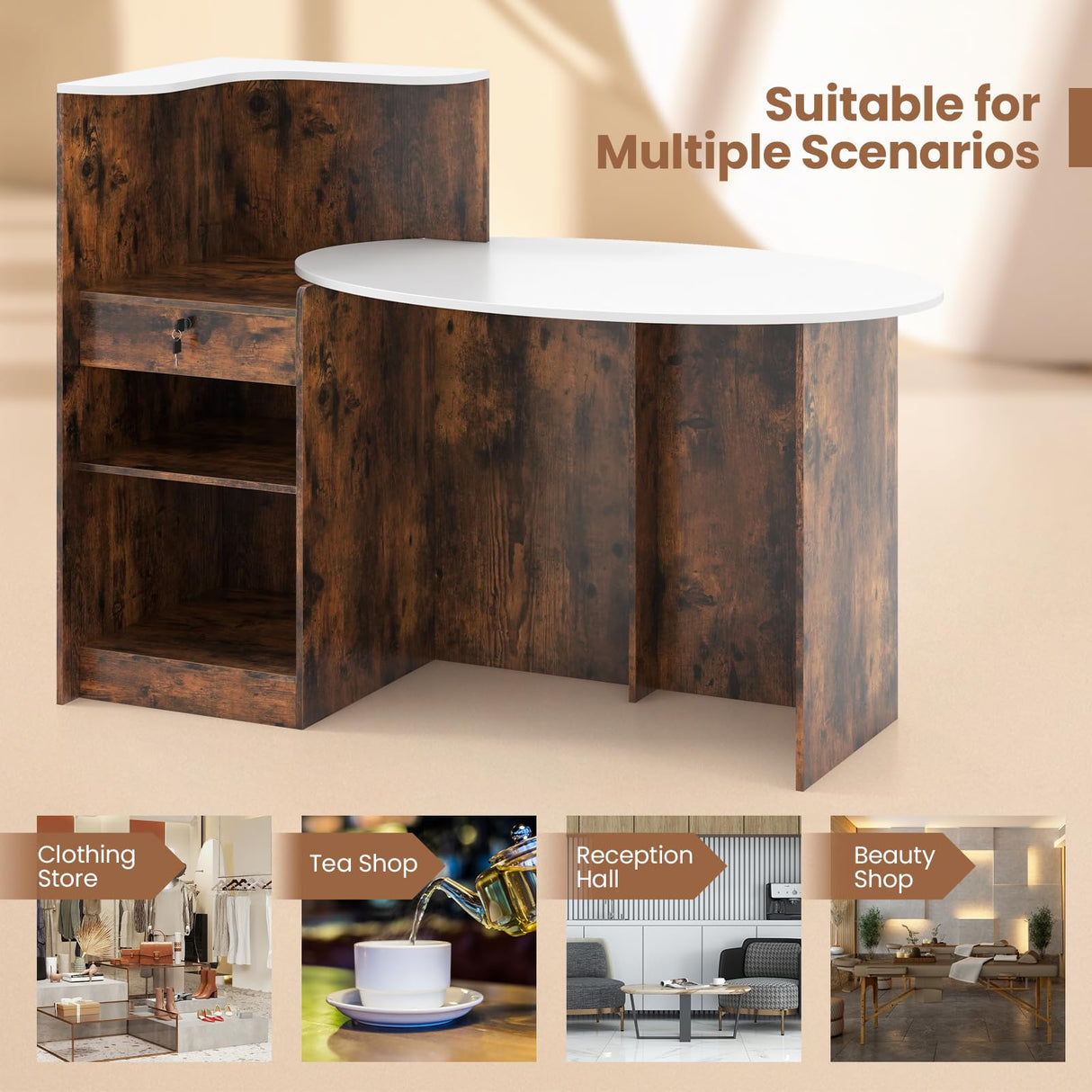 Tangkula Reception Desk, Front Counter Desk with Lockable Drawers, L Shaped Retail Counter with Oval Desktop, Checkout Computer Workstation for Salon Lobby Home Office Tangkula