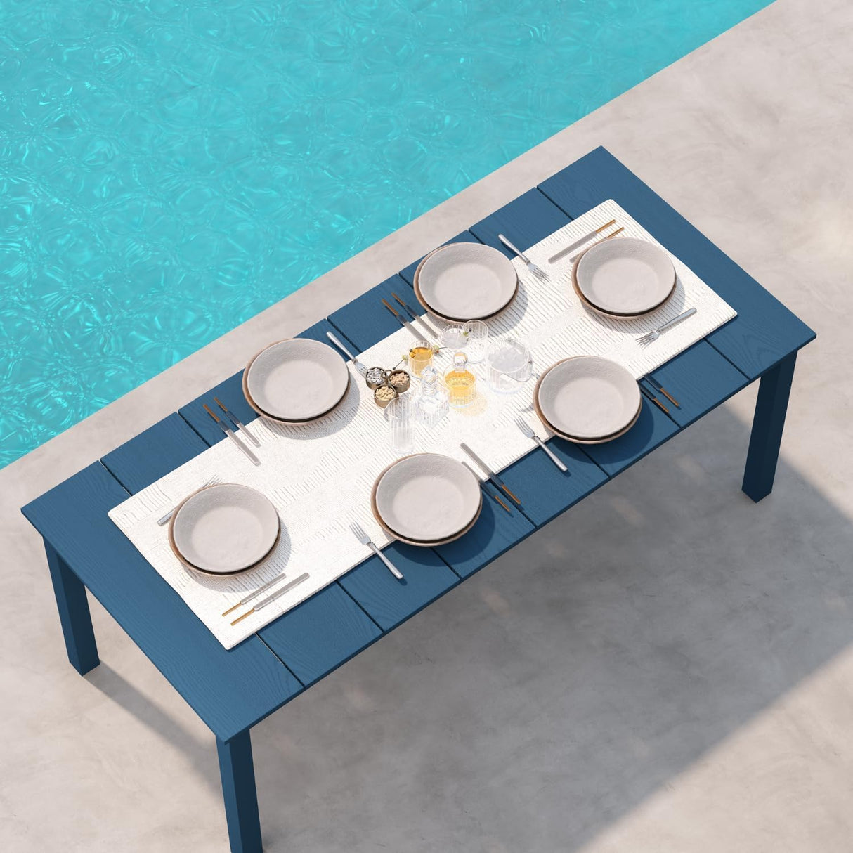 Patio Kingdom 9-Piece Outdoor Dining Set for 8, 75.2" HDPE Table with Umbrella Hole & 8 Chairs, All-Weather Patio Furniture for Lawn, Yard, Deck, or Poolside, Fade & Crack Resistant (Navy Blue) Patio Kingdom