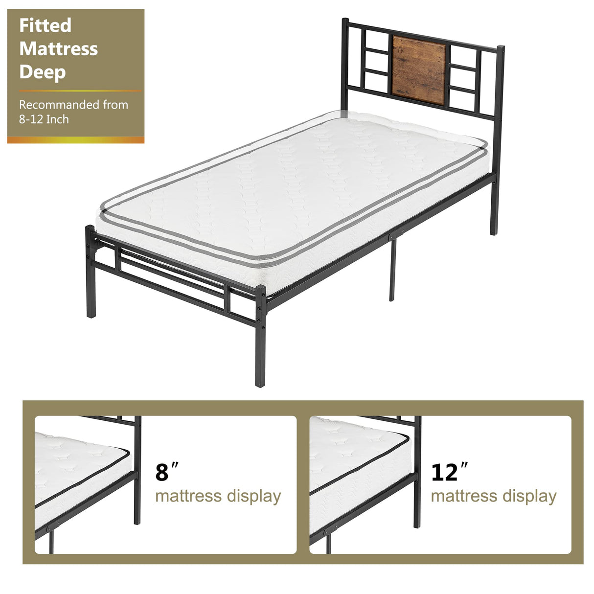 VECELO Twin Size Bed Frame with Headboard, Heavy-Duty Platform with Metal Slats Support, No Box Spring Needed/Easy Assembly, Black VECELO