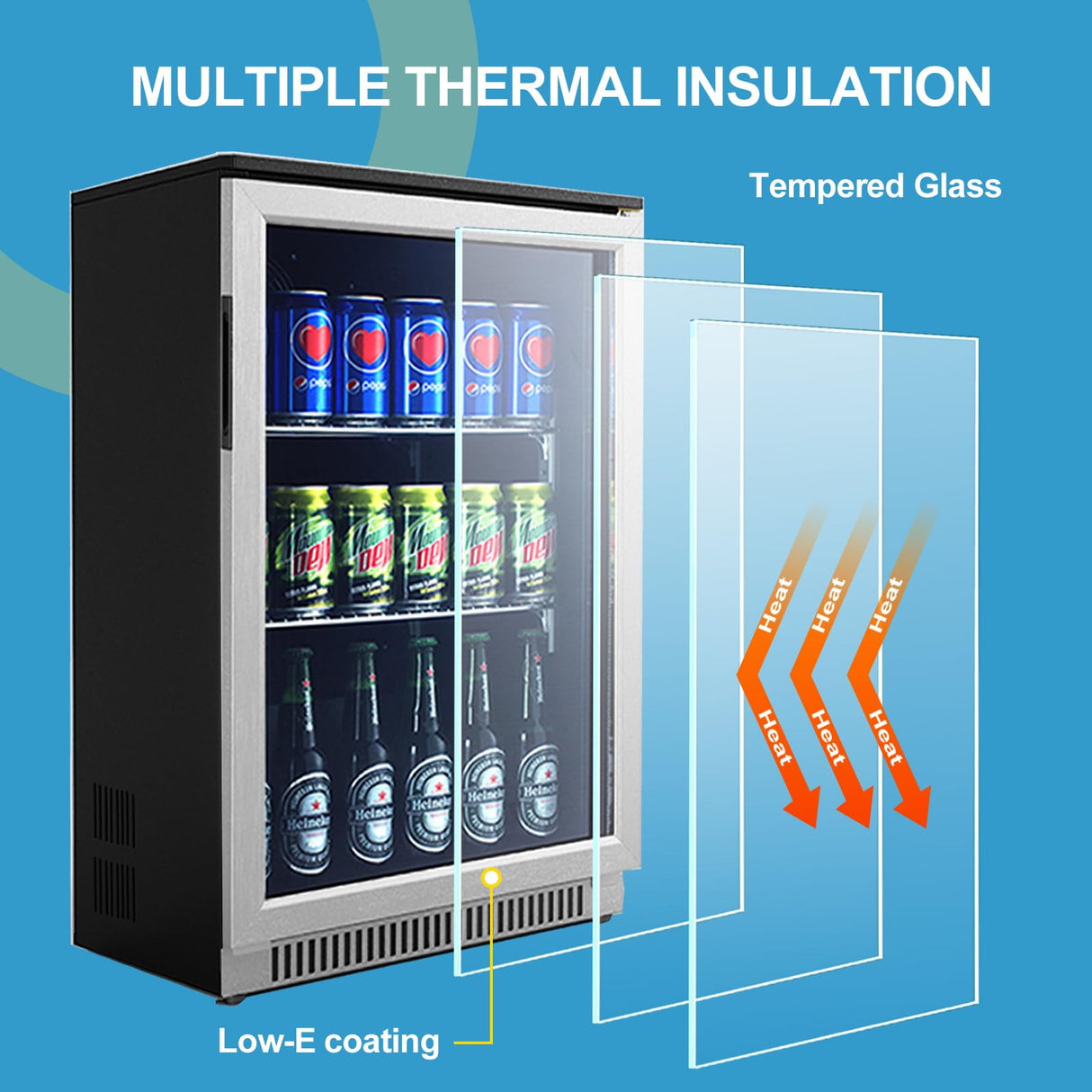 Advanics 20IN Beverage Refrigerator with Glass Door-120 Can Built in Under Counter Fridge & Freestanding,Ideal for Soda,Beer Drink Cooler Advanics