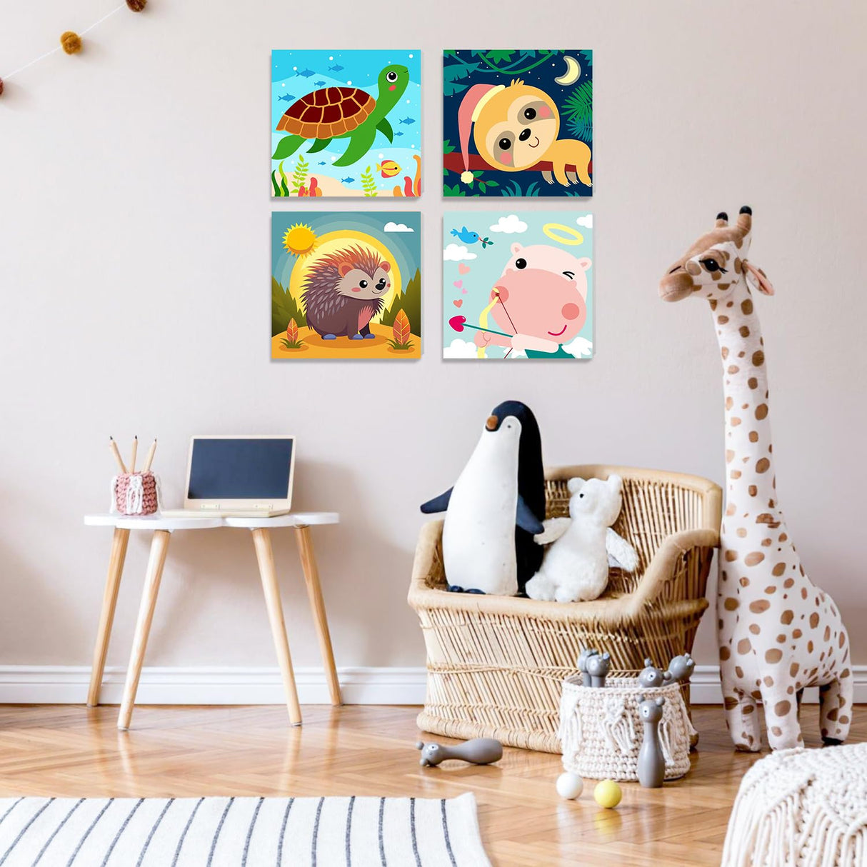 mrpwnle Framed 4 Pack Paint by Number for Kids, Paint by Numbers for Kids Ages 8-12, Painting by Numbers Kits Children Beginner, DIY Animals Acrylic Oil Painting Kits for Home Wall Decor 8x8inch mrpwnle