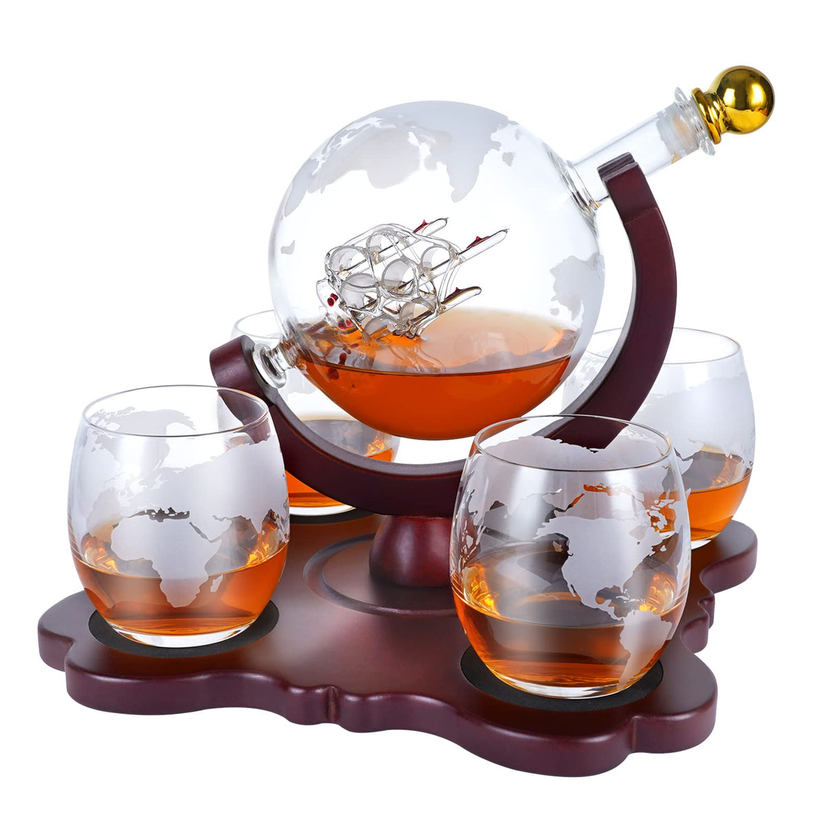 Gifts for Men Dad Husband, Whiskey Decanter Set with 4 Etched Globe Glasses, Unique Anniversary Birthday House Warming Gift for Brother Boyfriend, Cool Bourbon Presents Oaksea