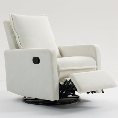 LITVZ Manual Swivel Rocking Recliner for Adults, Small Plush Wall Hugger Reclining RV Chair, 270° Glider Swivel Recliner Chair with Foot Rest for Nursery, Living Room and Small Places (White)