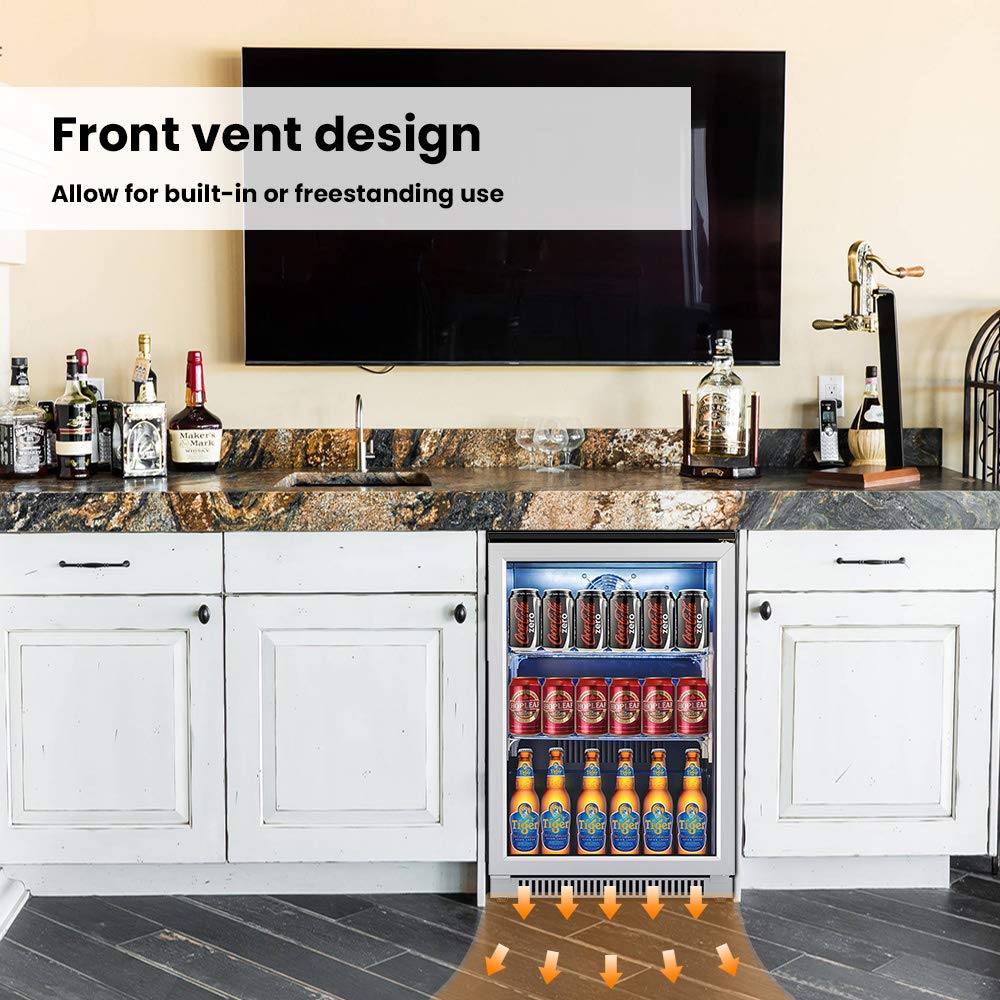 Advanics 20IN Beverage Refrigerator with Glass Door-120 Can Built in Under Counter Fridge & Freestanding,Ideal for Soda,Beer Drink Cooler Advanics