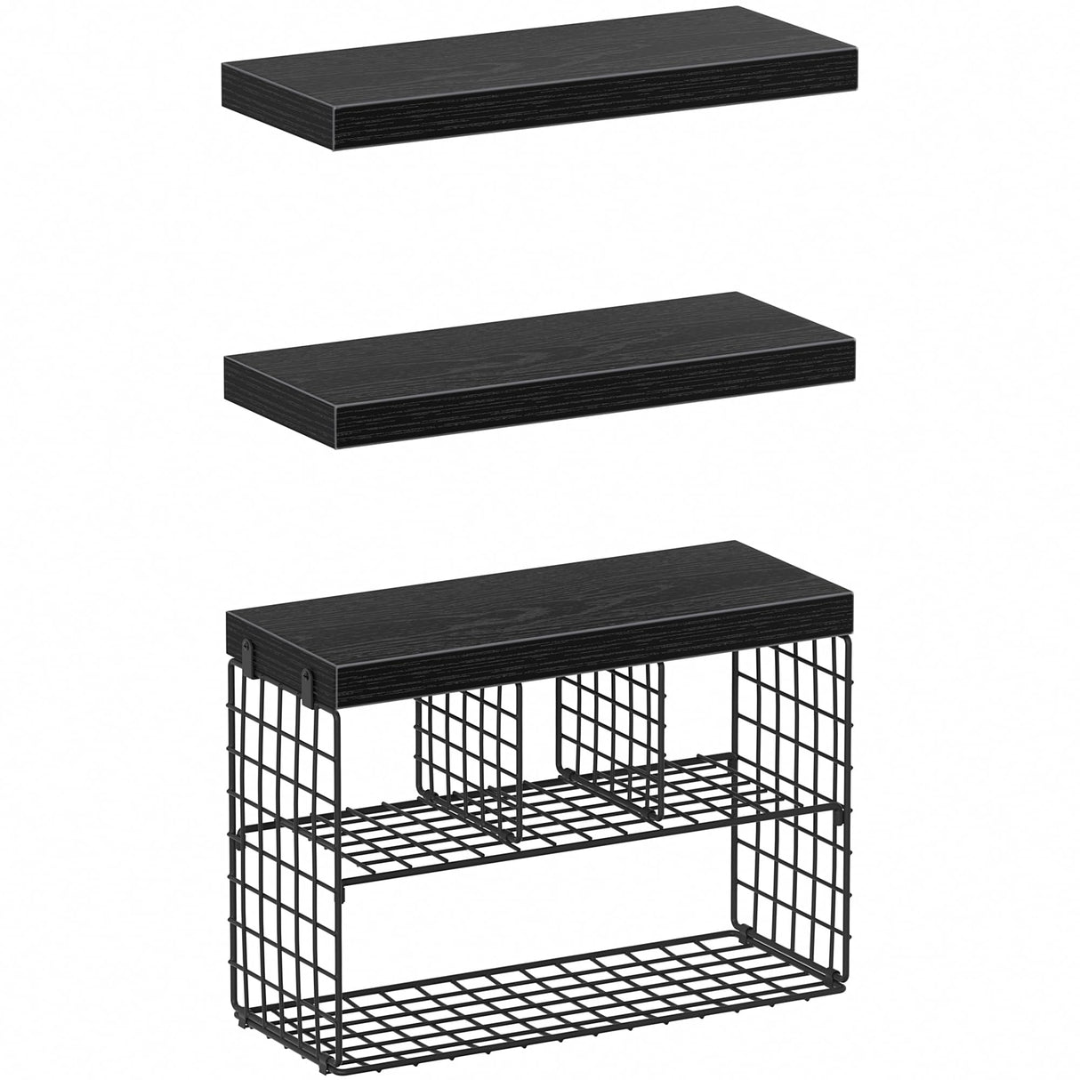 KLUVIS Bathroom Floating Shelves for Wall - Shelf Over Toilet Storage Small Farmhouse Decor Shelves (15.7 inch, Set of 3, Black) KLUVIS