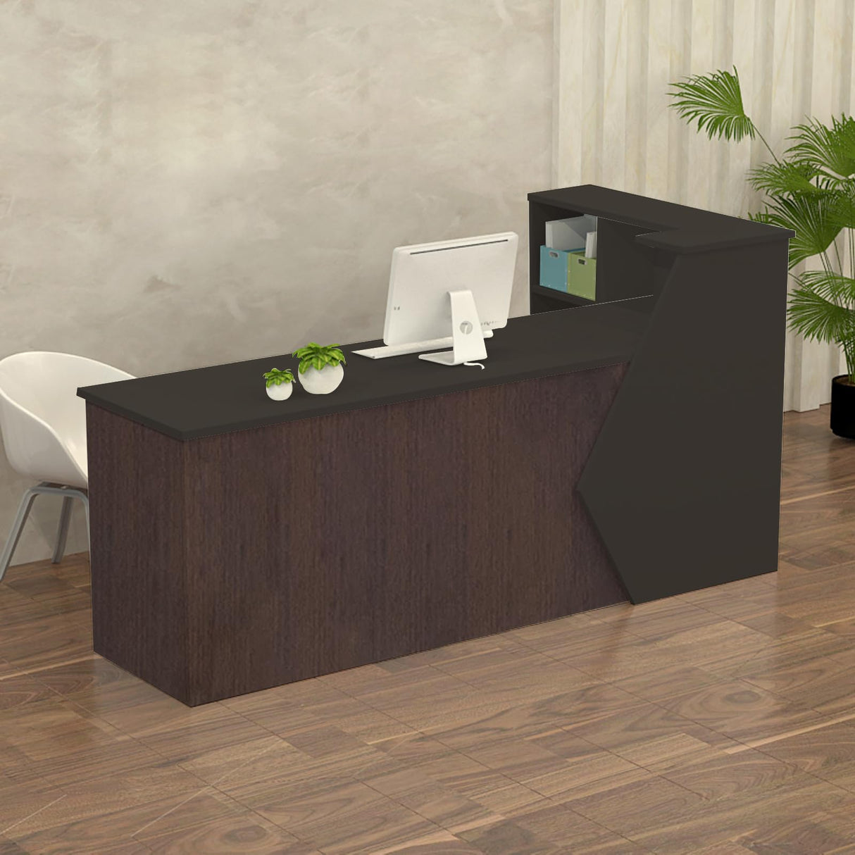 Reception Desk with Counter Modern, 39.4-118.1'', Solid Wood Ecological Board, Large Storage Space,Lockable Storage Drawers, Front Office Desk for Salon, Office, Lobby EQWZUPD