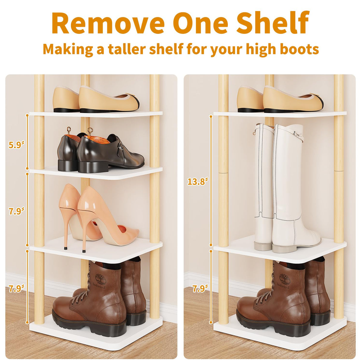 LUCKNOCK Vertical Shoe Rack, 8-Tier Tall Narrow Shoe Organizer for Entryway, Closet, Dorm & Small Spaces, Freestanding White Wooden Shoe Shelf Tower for Boots, Sneakers, Heels. LUCKNOCK