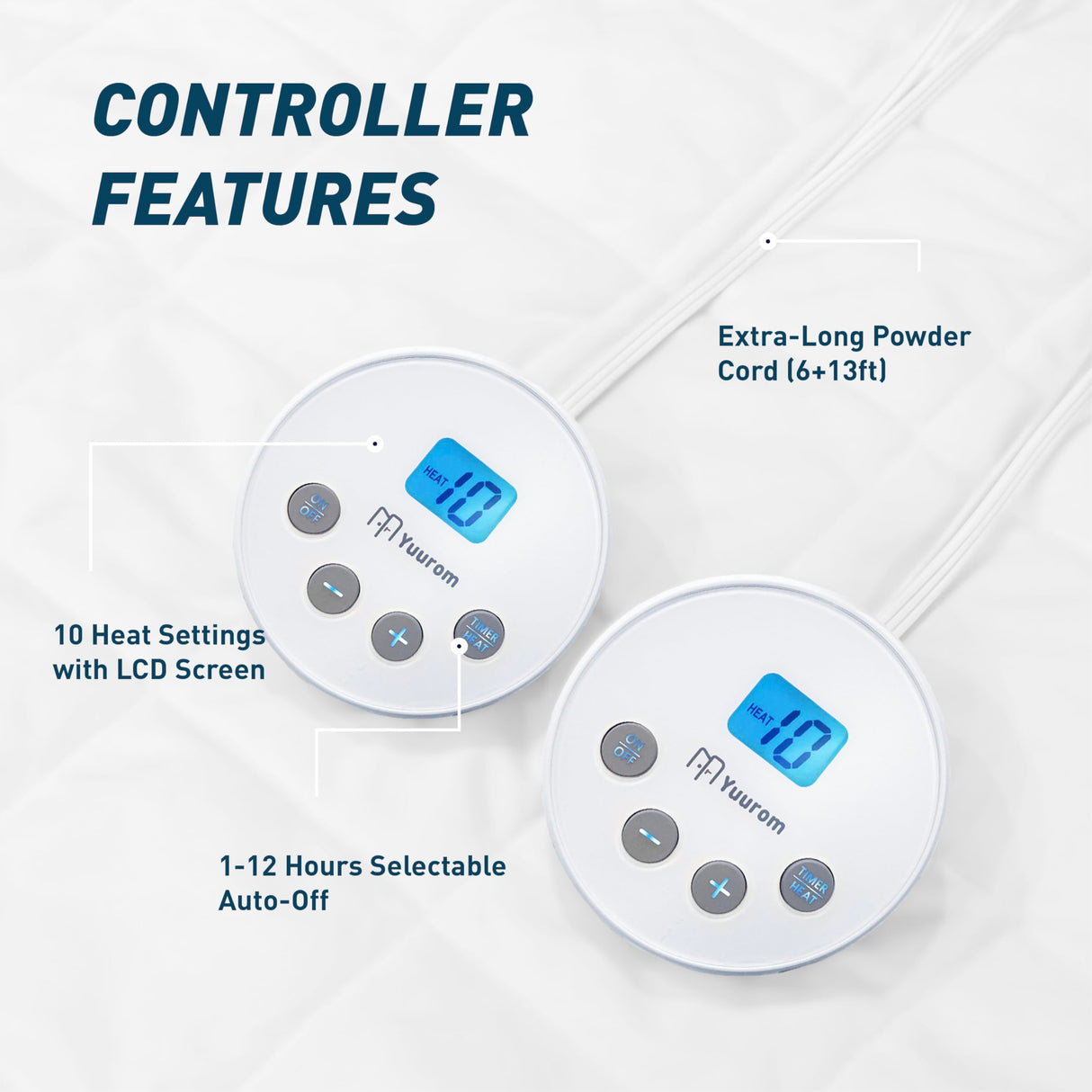 Yuurom Heated Mattress Pad California King Size 72×84 inches, Electric Mattress Pad Dual Control 10 Heat Settings 12-Hour Auto Off Timer 13ft Extra Long Cord, Bed Warmer Mattress Cover 18" Deep Pocket Yuurom