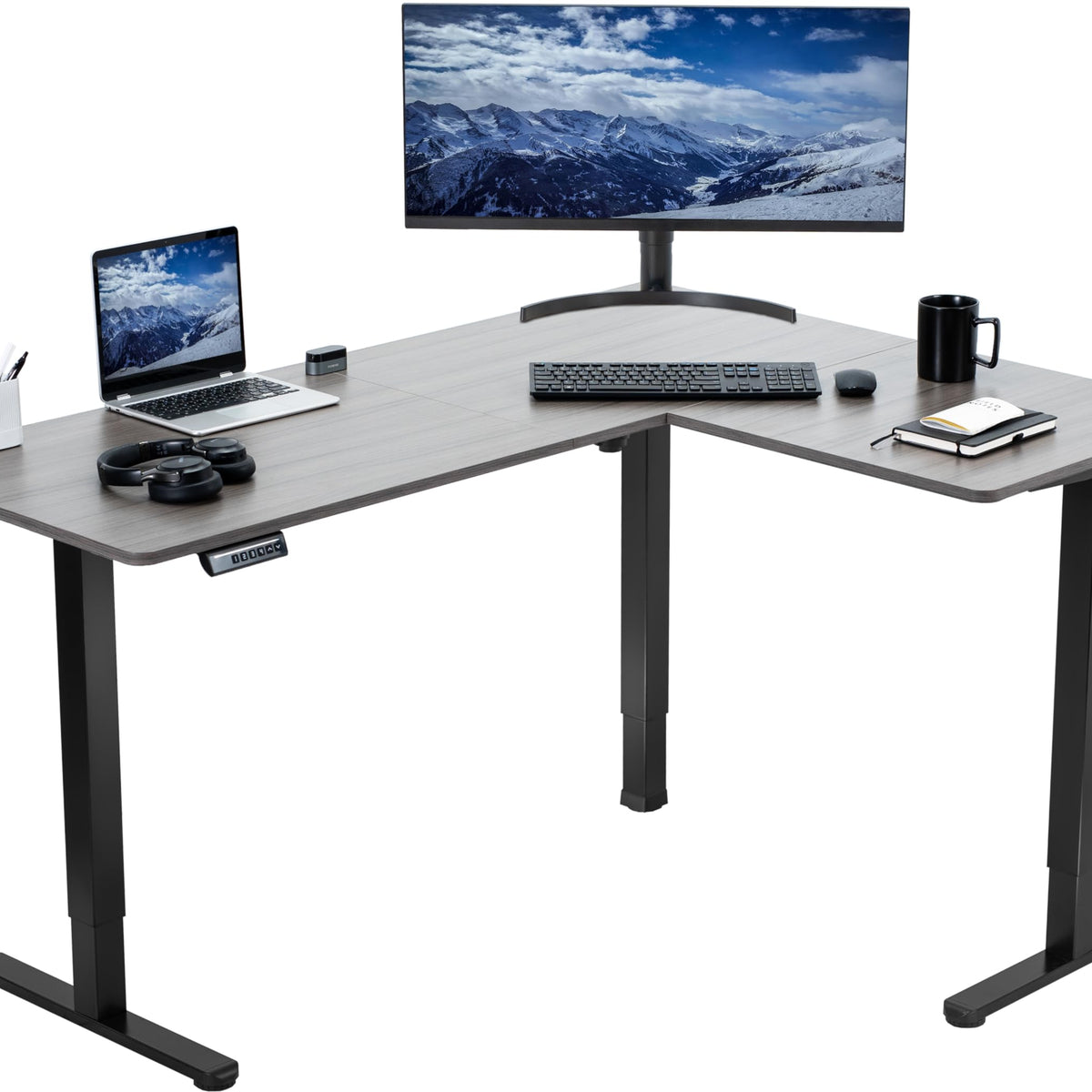 VIVO Electric Height Adjustable 63 x 47 inch Corner Stand Up Desk, Gra ...