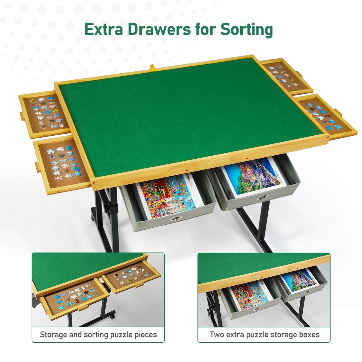 ALL4JIG 1500 Pieces Jigsaw Puzzle Board with Legs, 35.4"x26.4" Adjustable Puzzle Board for Adults, 3-Tilting Angles, Multi-Functional with 4+2 Drawers & Protective Cover ALL4JIG