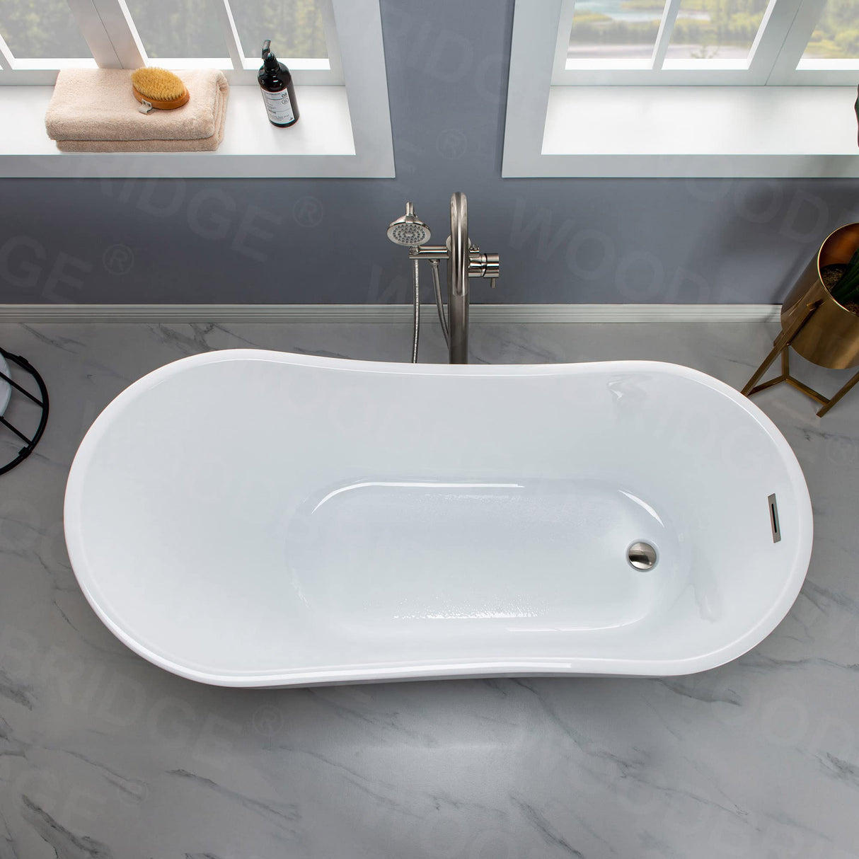 WOODBRIDGE 59" Acrylic Freestanding Bathtub Contemporary Soaking Tub with Matte Black Drain and Overflow WOODBRIDGE