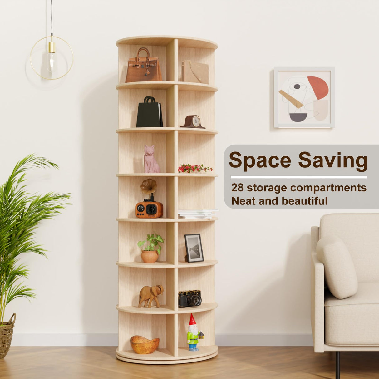 TOCRETOARE Rotating Shoe Rack Tower, 7-Tier Solid Pine Wood Spinning Shoe Display 360° Lazy Susan Shoe Rack, Revolving Shoe Stand, Shoe Rotating Organizer for Closet Shoes and Handbags TOCRETOARE