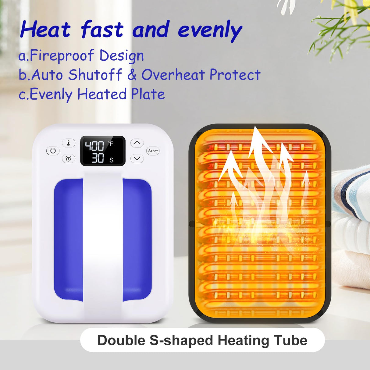 Heat Press Small Heat Press Machine for Heating Transfer, 7 × 4.8 inch Portable Easy Press Mini Heat Press for DIY T Shirts, Hats, Bags.etc(Blue) Legooin