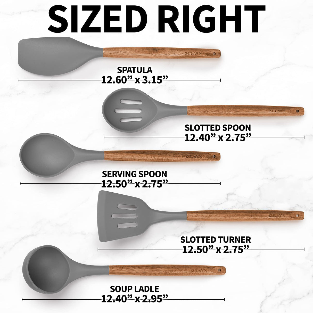 Zulay Kitchen Utensils Set Non-Stick Silicone Cooking Utensils Set with Authentic Acacia Wood Handles - 5 Piece Silicone Utensil Set - Silicone Kitchen Utensils Set with 464°F Heat Resistance - Gray Zulay Kitchen