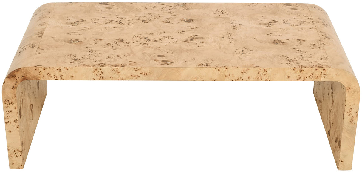 Meridian Furniture 269-C Cresthill Collection Mid-Century Modern Coffee Table with Ash Burl Wood, Natural Ash Finish, Curved Art Deco Design, 48" W x 24" D x 16" H, Natural Meridian Furniture