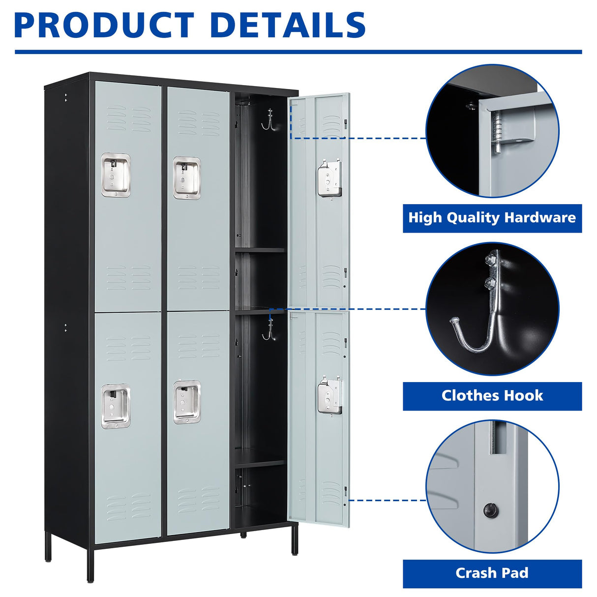 BYNSOE Metal Locker 6 Doors Employees Locker Storage Cabinet Locker School Hospital Gym Locker Requires Assembly (black gray -6 doors 36" w) BYNSOE