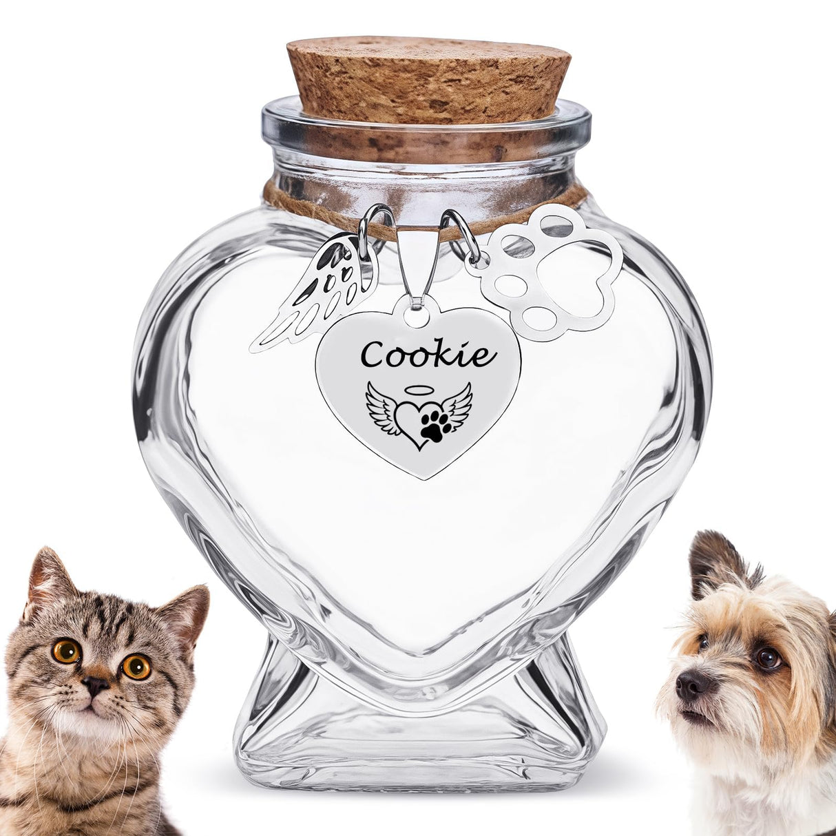 Personalized Memorial Bottle for Pet Hair Keepsake, Pet Memorial Fur Keepsake, Custom Silver Accessories with Name icon, Heart Shape Pet Memorial Urn Generic