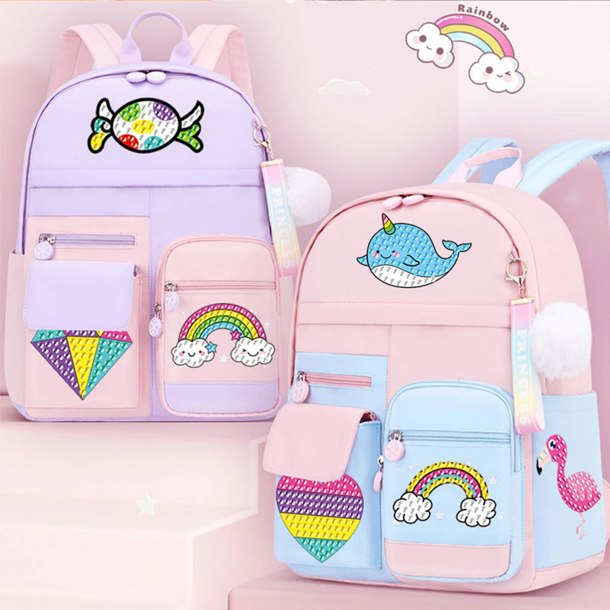 MEIEST 5D Diamond Art Painting Stickers Kits for Kids and Adult Beginners,Fun DIY Unicorn and Ice-Cream Mosaic Stickers by Numbers Kits,Creative Arts and Crafts Set and Handmade Gift MEIEST