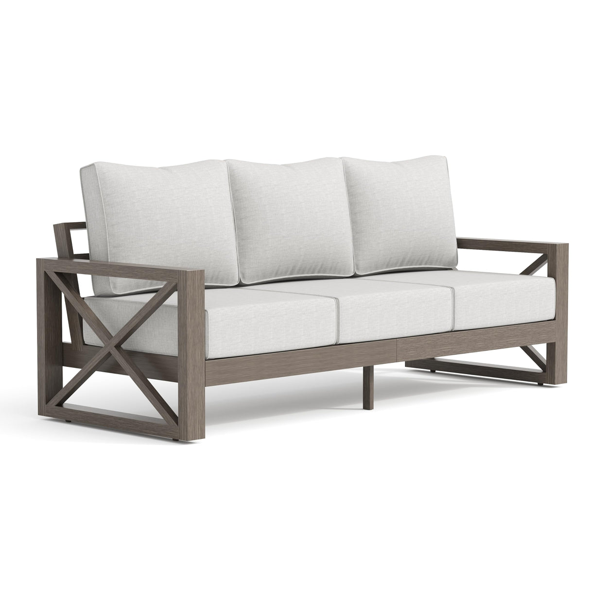 UDPATIO Patio Aluminum 3-Seat Couch, Faux Wood All-Weather Outdoor Furniture Sofa with 6” Water-Resistant OLEFIN Cushions and Rust-Proof Frame, Waterproof Cover Included, Beige UDPATIO