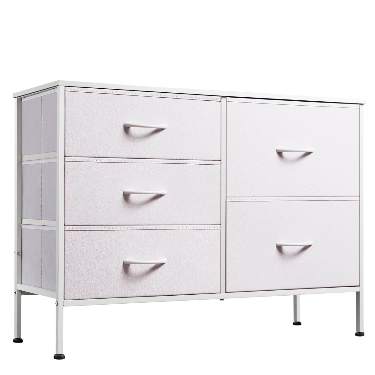 WLIVE Dresser for Bedroom with 5 Drawers, Wide Bedroom Dresser with Drawer Organizers, Chest of Drawers, Fabric Dresser for Living Room, Closet, Hallway, White WLIVE