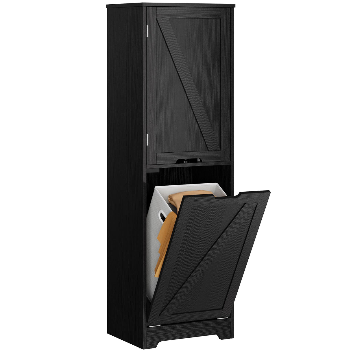 DWVO Tilt Out Laundry Hamper - 53" Tall Bathroom Storage Cabinet Laundry Cabinet with Adjustable Shelves and Clothes Basket, Laundry Hamper Shelf for Laundry Room Bathroom Organizer, Black DWVO