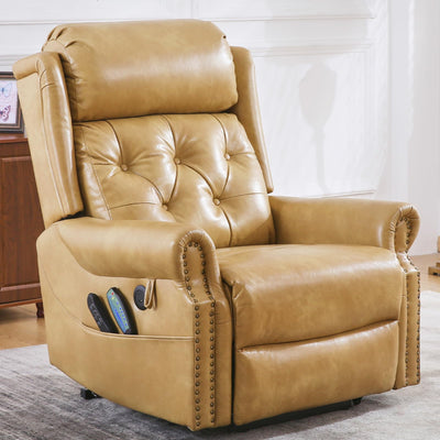 Rhevoy Large Power Lift Recliner Chair for Elderly, Lay Flat Oversized Recliner for Big and Tall with Massage and Heat, Adjustable Headrest, Extended Footrest, Infinite Position, USB Ports, Beige