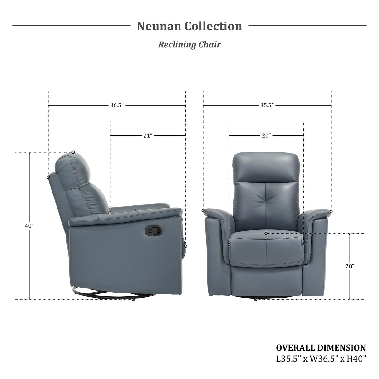 Lexicon Swivel Glider Recliner Chair, Comfy Nursery Glider, Top Grain Leather Match Recliner, Manual Reclining Chair for Living Room/Office/Apartment, Blue Gray Lexicon