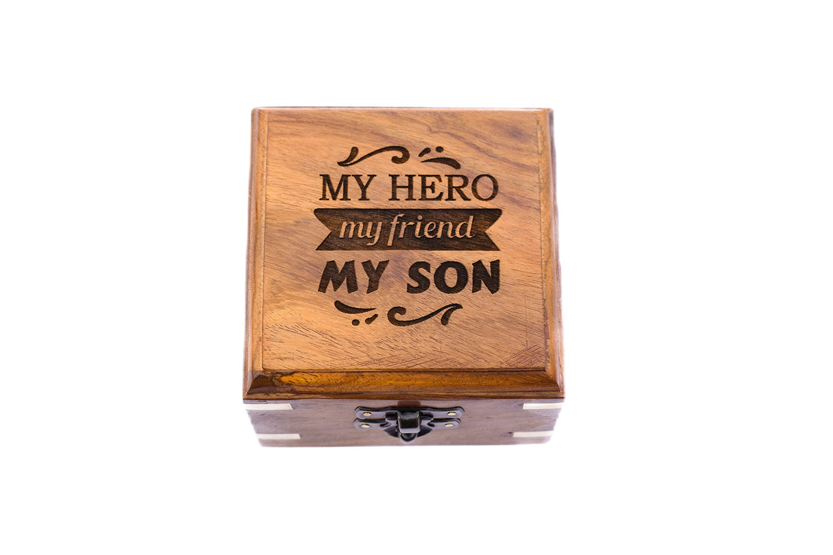 to My Son Compass - Personalized Sundial Compass with Case | Unique Gift for Son, Dad to Son Gift, Mom to Son Gift, Grandson Gift | Pocket Compass with Inspirational Engraving (Wooden Case) Khybex International