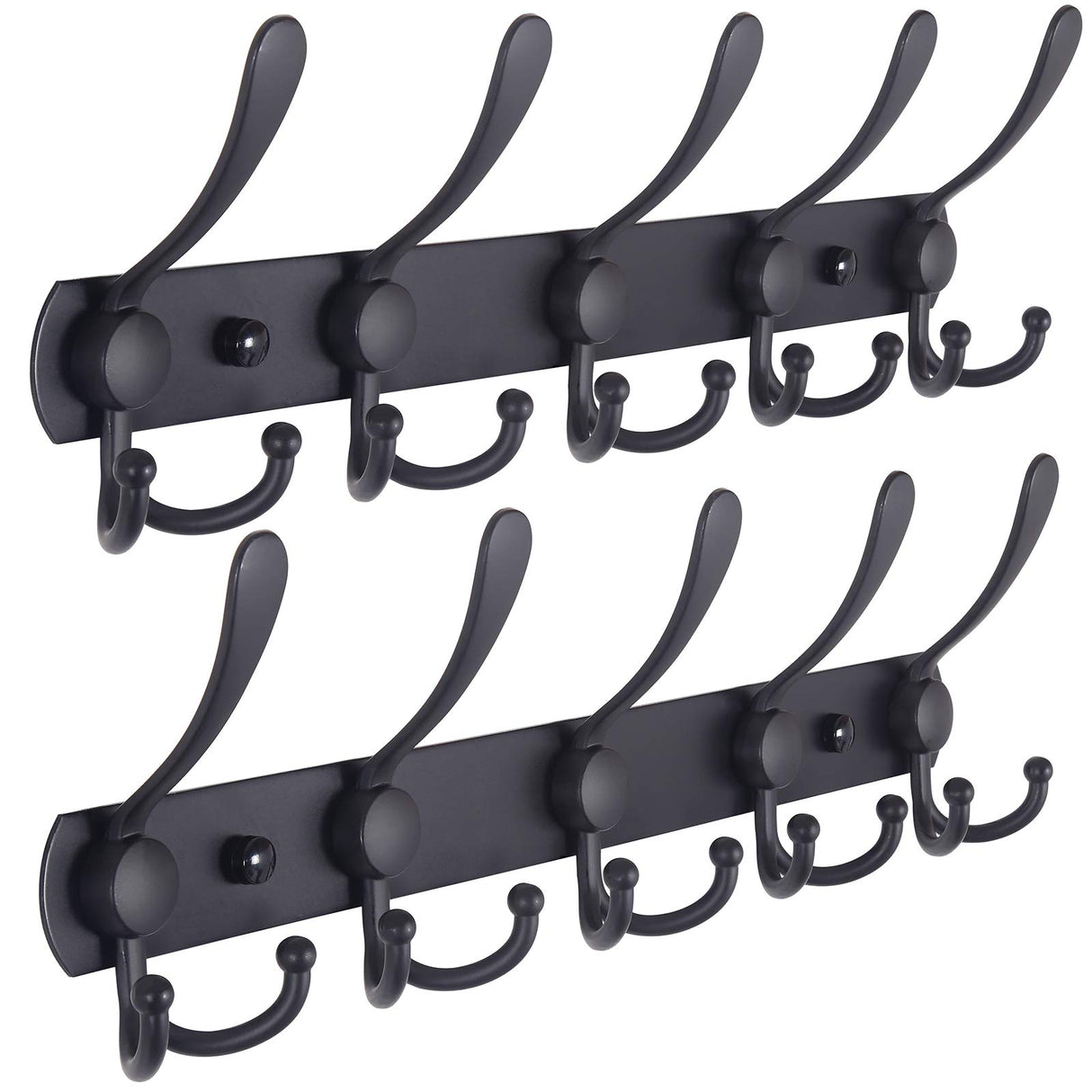 Dseap Coat Rack Wall Mounted - 5 Tri Hooks, Heavy Duty, Stainless Steel, Metal Coat Hook Rail for Coat Hat Towel Purse Robes Mudroom Bathroom Entryway (Black, 2 Packs) Dseap