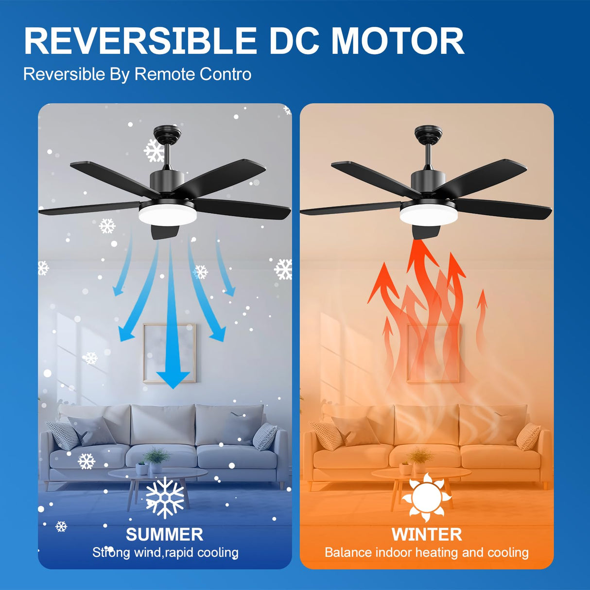 GHORA 52 Inch Ceiling Fans with Lights, Smart Ceiling Fan with Remote/APP/Alexa Control,Black Ceiling Fan with 6-Speeds Reversible Motor,WiFi Ceiling Fans for Bedroom,Farmhouse,Indoor/Outdoor GHORA