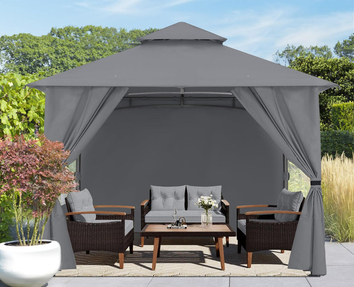 ABCCANOPY 10x12 Outdoor Gazebo - Patio Screened Gazebo with Curtains and Windows for Deck, Lawn and Backyard (Dark Gray) ABCCANOPY