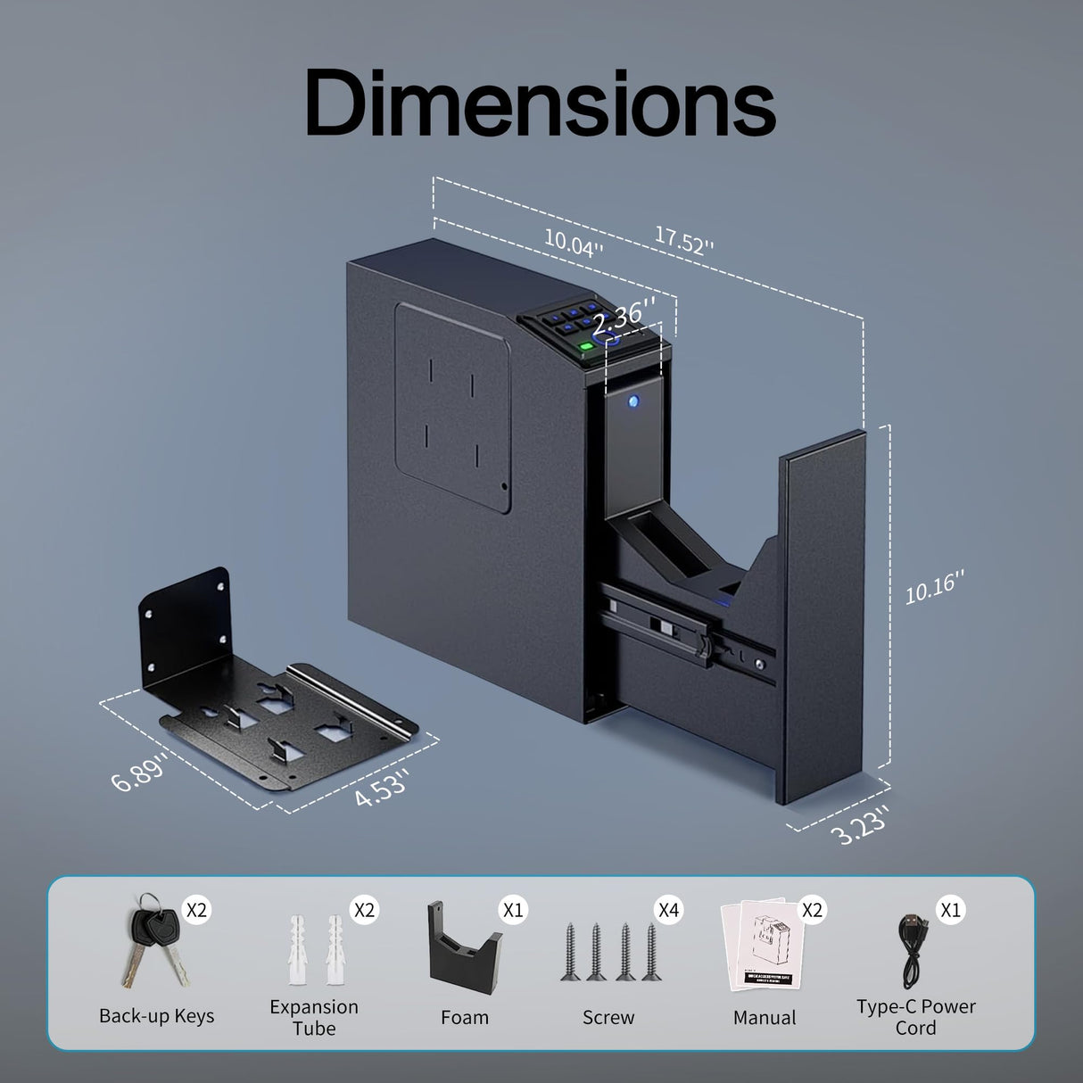 DwlSpce Gun safe, Biometric Gun Safe for Handgun, 4 Ways Quick Access with Fingerprint, PIN Code, Key, APP, Auto Sliding Mounted Bedside Pistol Safe for Car, Truck, Desk, Nightstand, Wall, Dresser DwlSpce