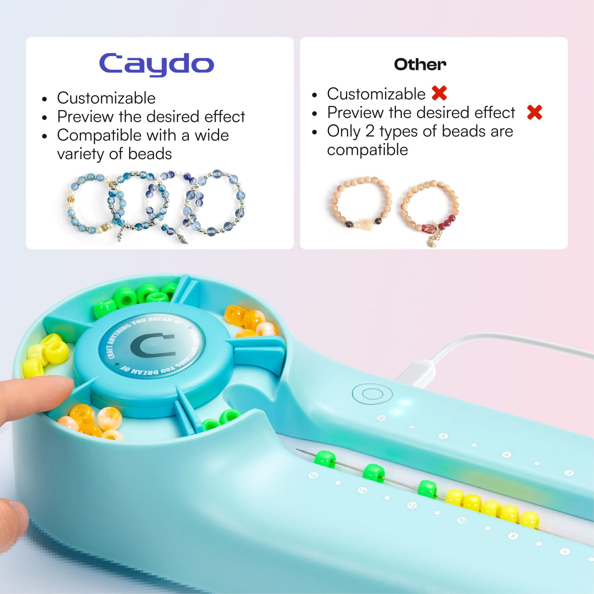 Caydo Bead Spinner with Bead Board, G1 Electric Channel Bracelet Jewelry Spinner Kit for Bracelets Designing and Making, Suitable for Pony Beads, Seed Beads, Round Glass Beads Caydo