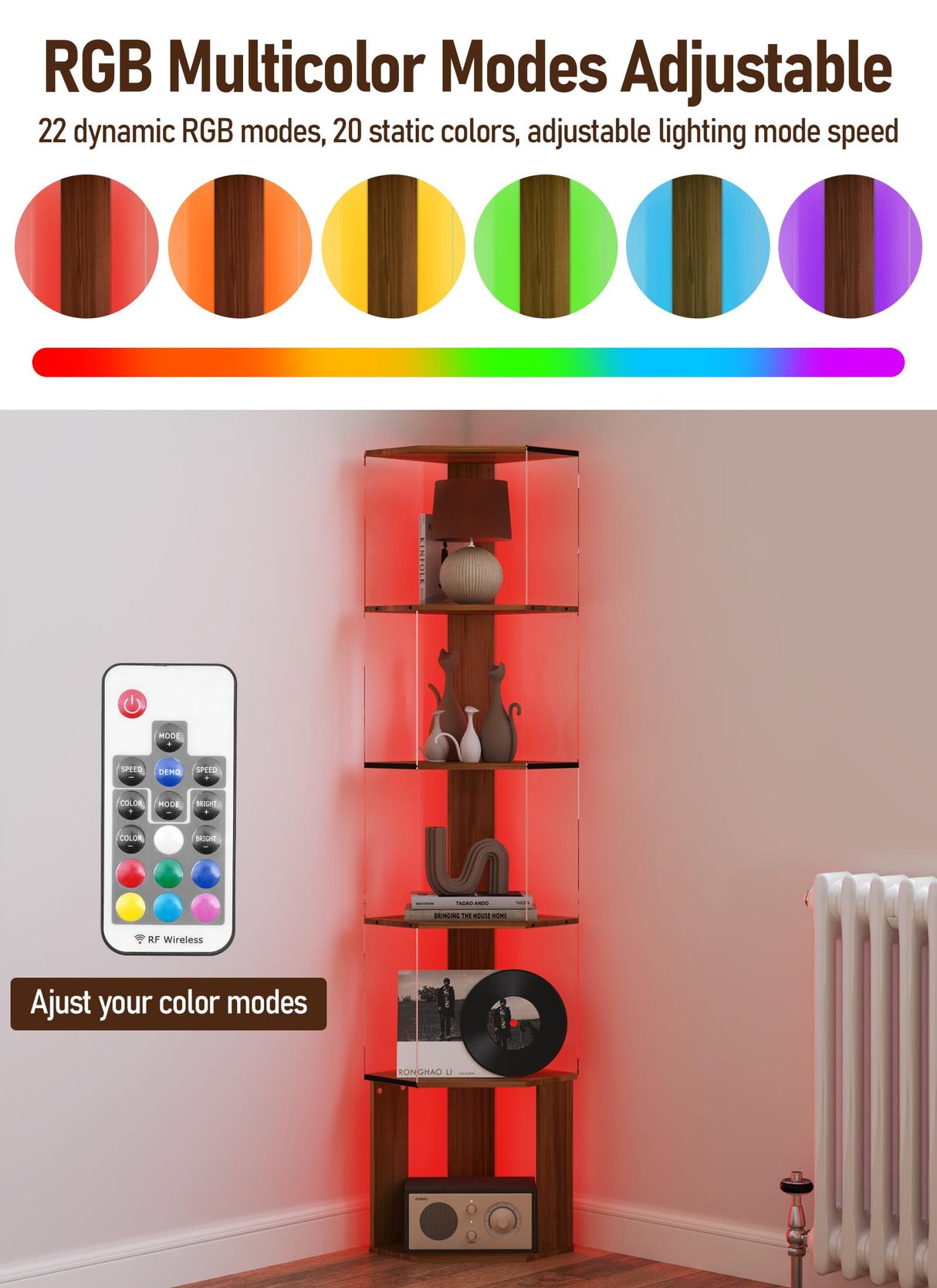 Quikraen 6 Tier Corner Display Rack with Light Clear Arylic Corner Shelves 63in Tall Cabinet with Dimmable LED Light for Display Curio Cabinet Quikraen