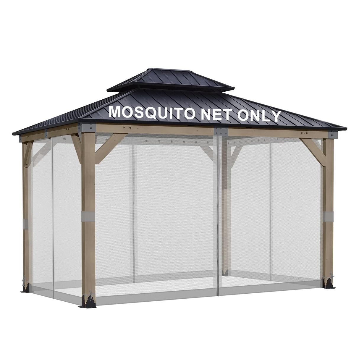 BPS 12' x 14' Gazebo Universal Mosquito Netting Screen Replacement, 4-Panel Screen Walls with Double Zippers for Outdoor Patio, Gray (Mosquito Net Only) BPS