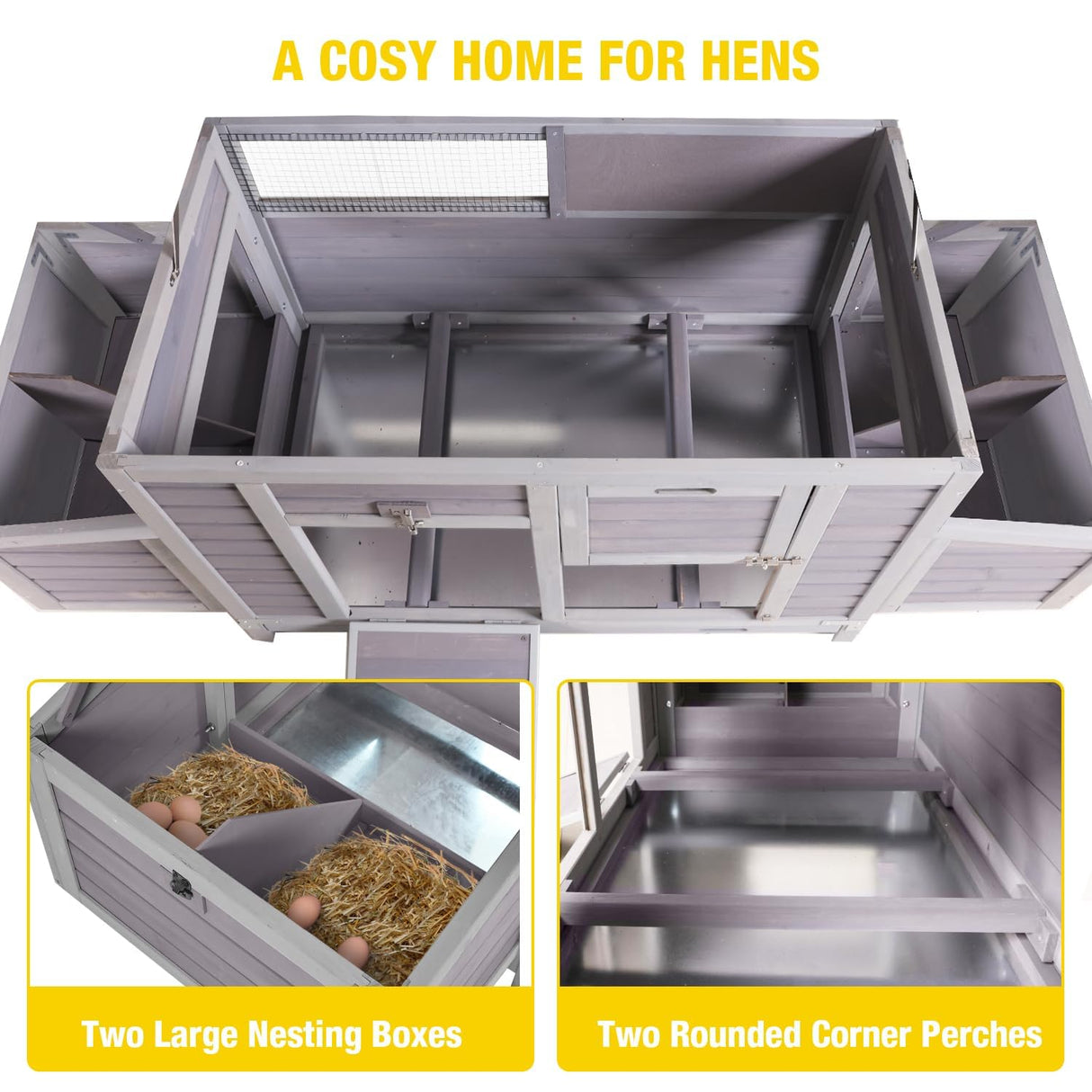 Aivituvin Chicken Coop with Two Nesting Boxes Large Wooden Hen House Outdoor Weatherproof Rabbit Hutch Duck Cage (AIR69) Aivituvin