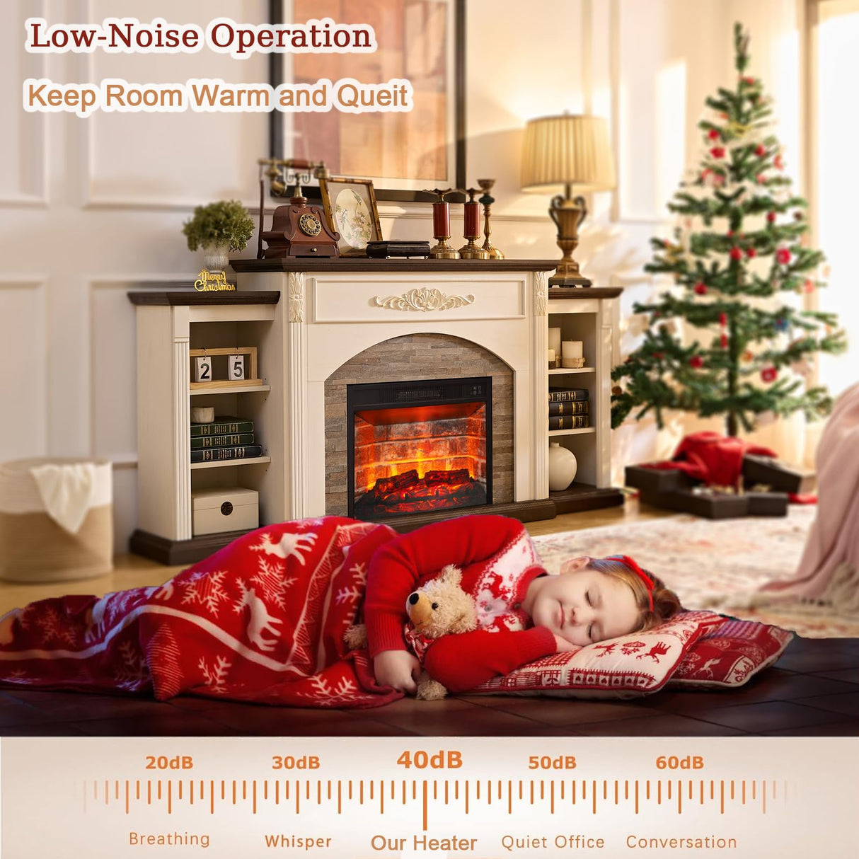 72" Electric Fireplace with Mantel, Farmhouse TV Stand for TVs Up to 80 Inch, White Entertainment Center with Storage for Bedroom,23'' Red Brick Fireplace Insert Heater with LED Flame for Living Room BOSHIRO