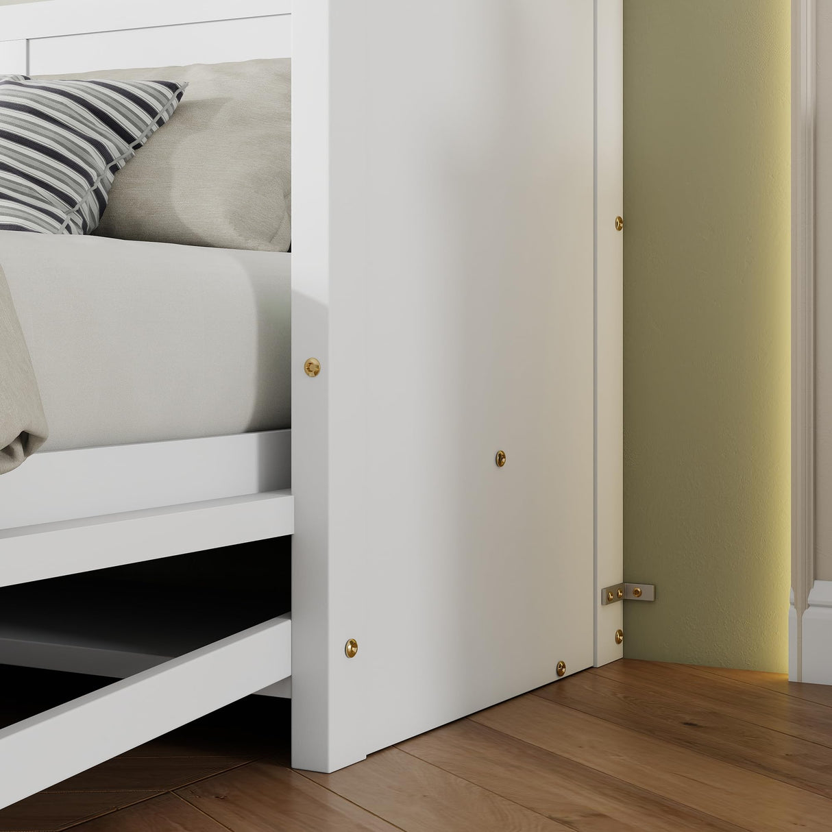 LUMISOL Queen Size Solid Wood Murphy Bed with Desk, Space Saving Hidden Wall Bed, Wall Bed Cabinet with Gas Struts, White LUMISOL