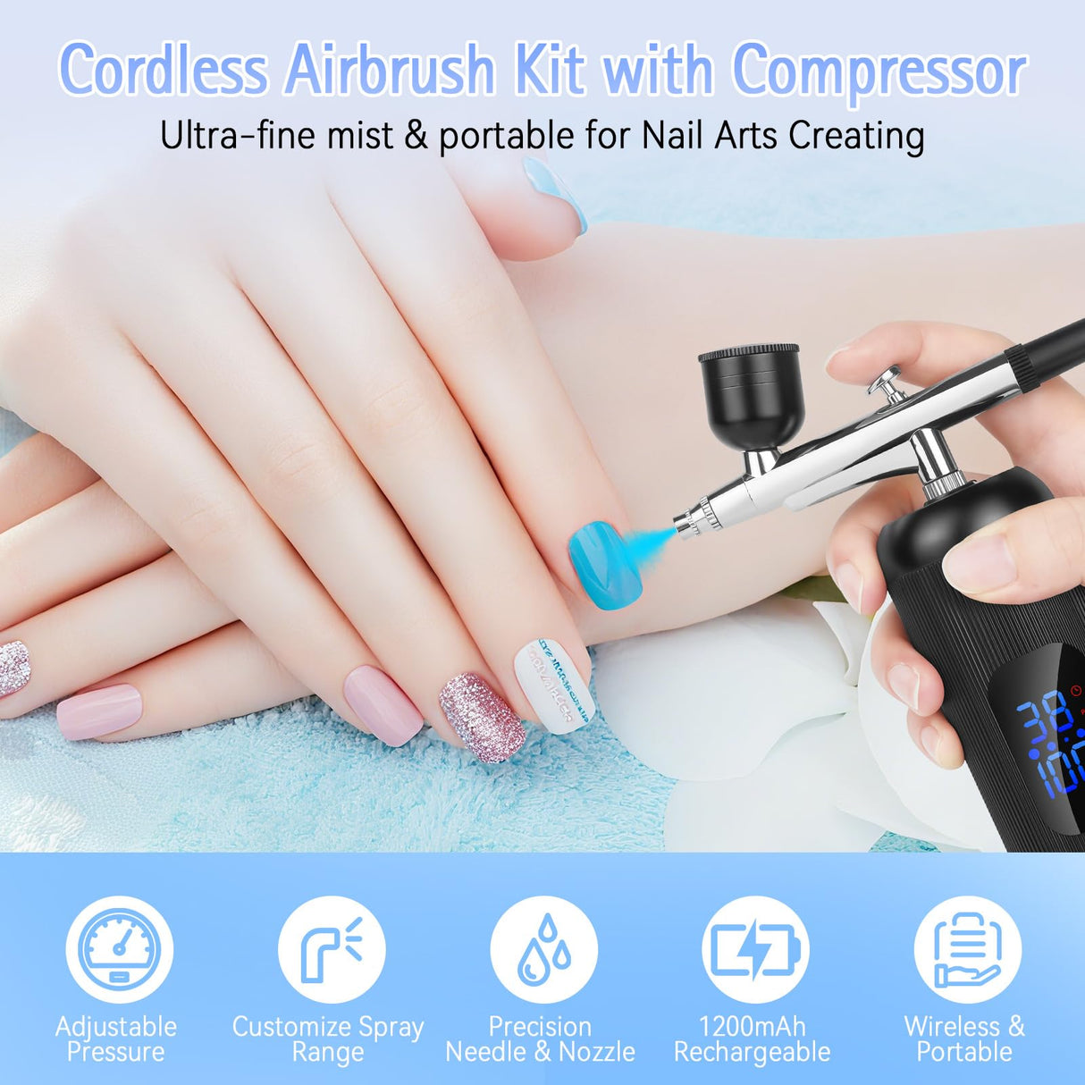 Oixsdi Airbrush Kit with Compressor 38PSI Portable Airbrush Gun Rechargeable Handheld Cordless Non-Clogging Air Brush for Nails, Painting, Modeling, Pastry, Makeup and Nail Art Oixsdi