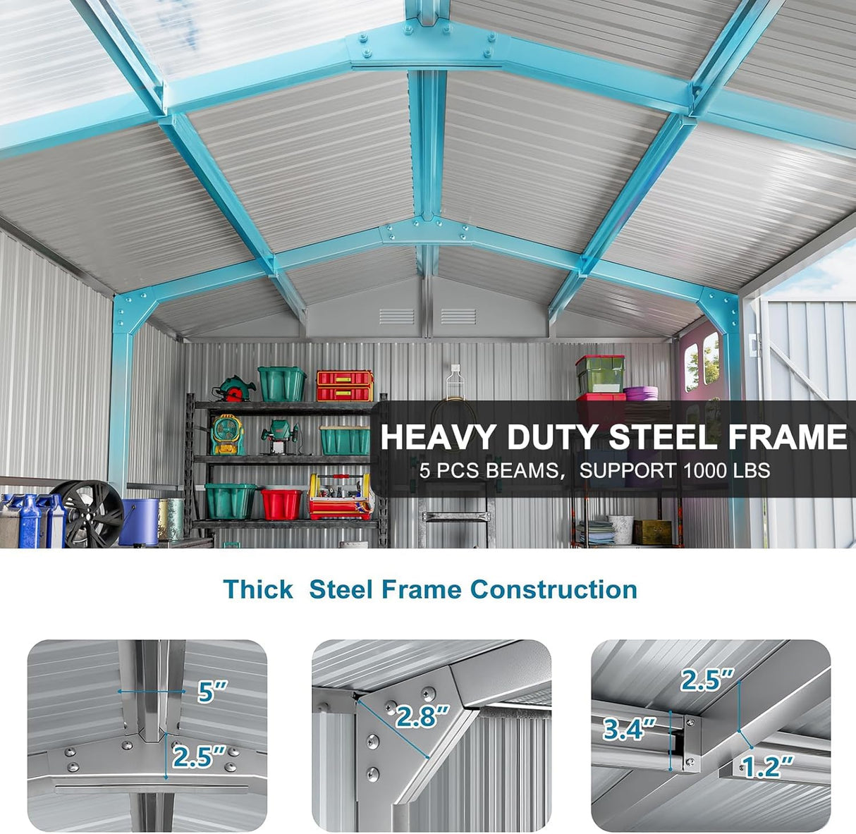 WELYAS 10x12 FT Metal Outdoor Storage Shed, Reinforced Frame Heavy Duty Large Waterproof Garden Tool Sheds with Unique Skylight Windows Air Vent for Patio Yard,Dark Grey WELYAS