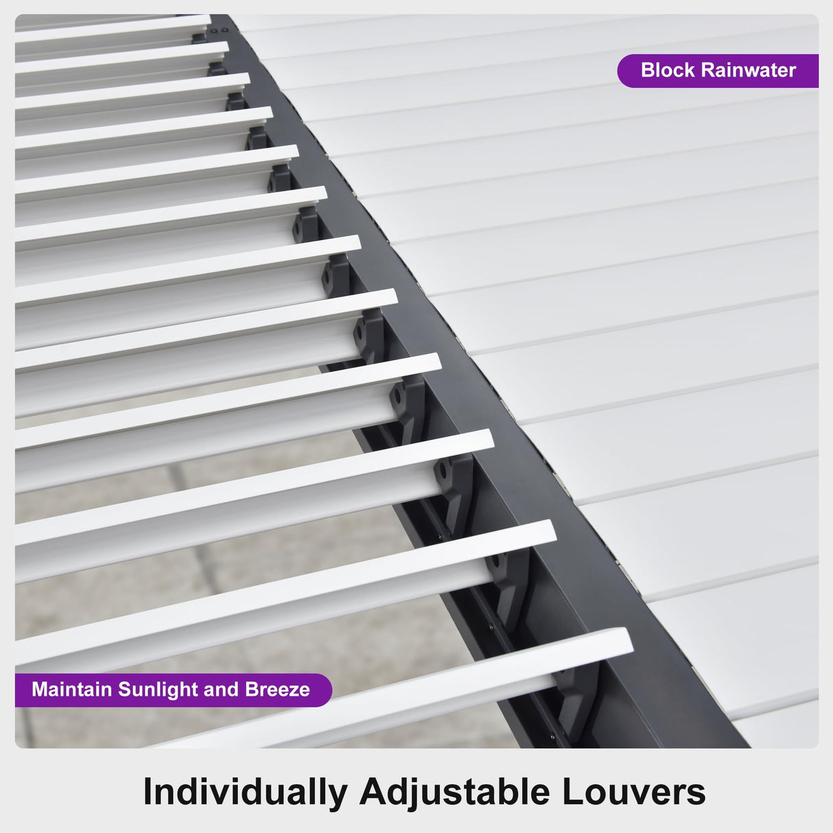 PURPLE LEAF Louvered Pergola 10' x 12' Patio Aluminum Pergola with White Adjustable Rainproof Roof Grey Frame Hardtop Gazebo for Outside Deck Backyard PURPLE LEAF