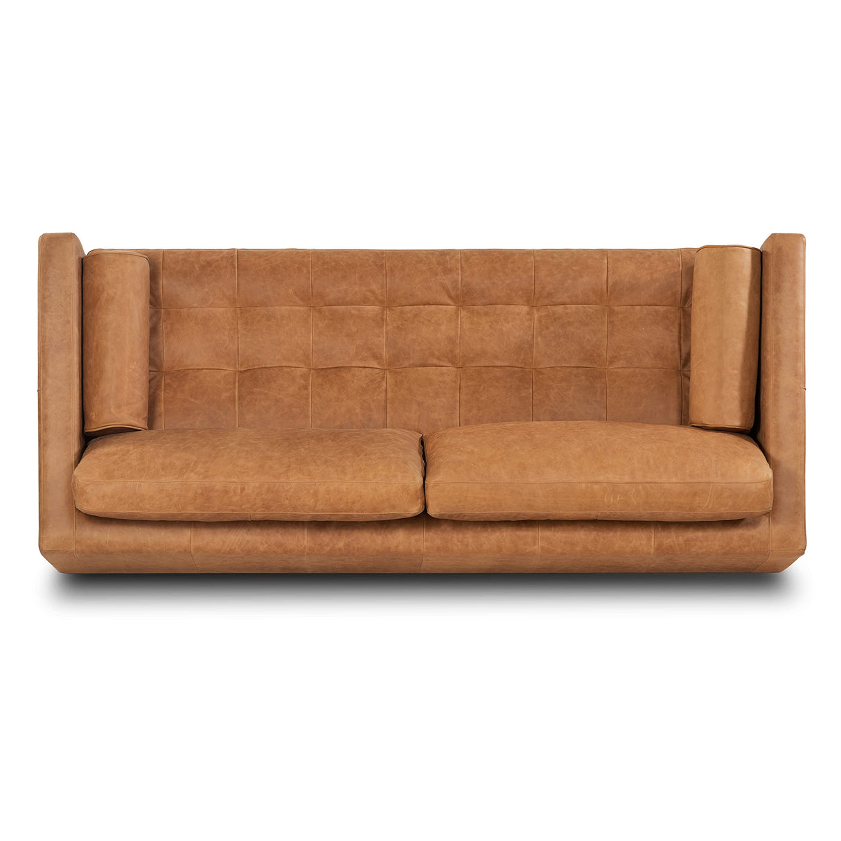POLY & BARK Cognac Tan Brown Leather Couch - 88.5" Mid Century Leather Sofa with 2 Bolsters - Full Grain Camel Leather Couch - Feather-Down Topper On Seating Surface - Pure-Aniline Italian Leather POLY & BARK