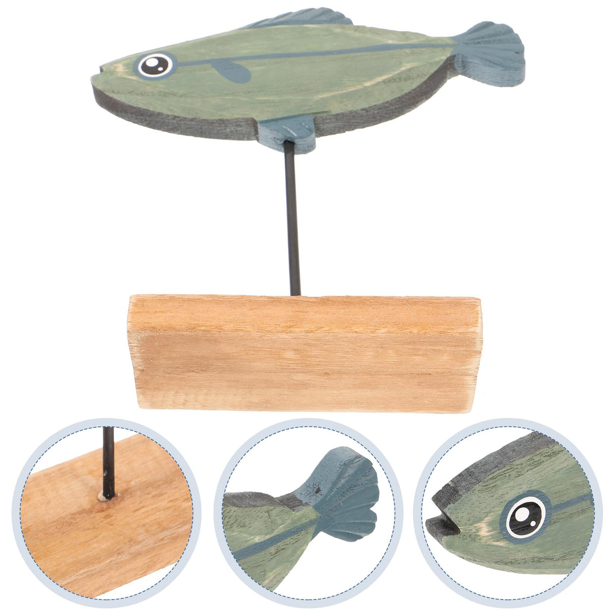 LIFKOME Nautical Fish Decor Wooden Fish Sculpture Wood Fish Statue on Base Stand Desktop Wood Fish Decor for Bathroom Bedroom Lake Beach House Decoration Blue Wood Fish Figurine LIFKOME