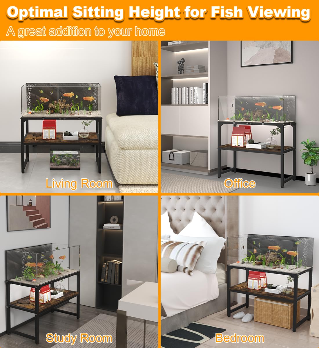 Mondazie 20 Gallon High Rimless Fish Tank Stand with Shelf for Storage, 2 Tiers Metal Aquarium Stand, Breeder Tank Turtle Reptile Terrariums Stand Rack for Home Office, 24" L x 12" W x 20.5" H, Black Mondazie