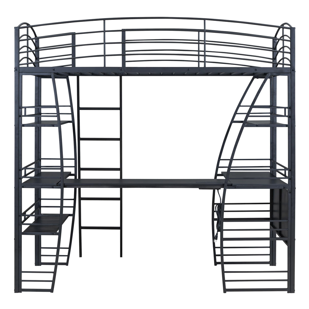 Bellemave Twin Size Loft Bed, Loft Bed with Desk and Bookcase with Metal Frame, Loft Bed with Desk and Storage, Black Bellemave