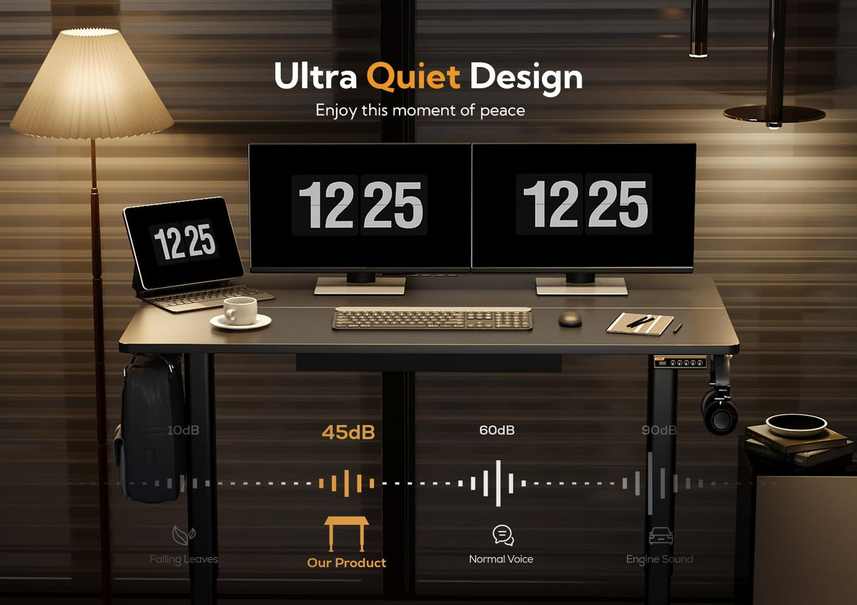 Claiks Standing Desk with Drawers, Stand Up Electric Standing Desk Adjustable Height, Sit Stand Desk Computer Workstation, 48 Inch, Black Claiks