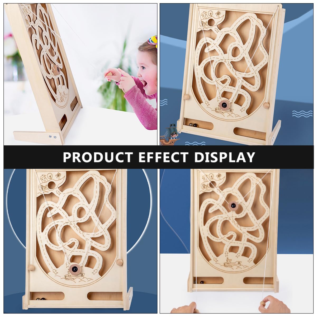 FOYTOKI Pinball Game Wooden Board Games Children Labyrinth Game Maze Puzzle Toys Interactive Maze Beads Game Wooden Maze Ball Game Toy for Kids Labyrinth Plaything Pirate Jigsaw Puzzle 3D FOYTOKI