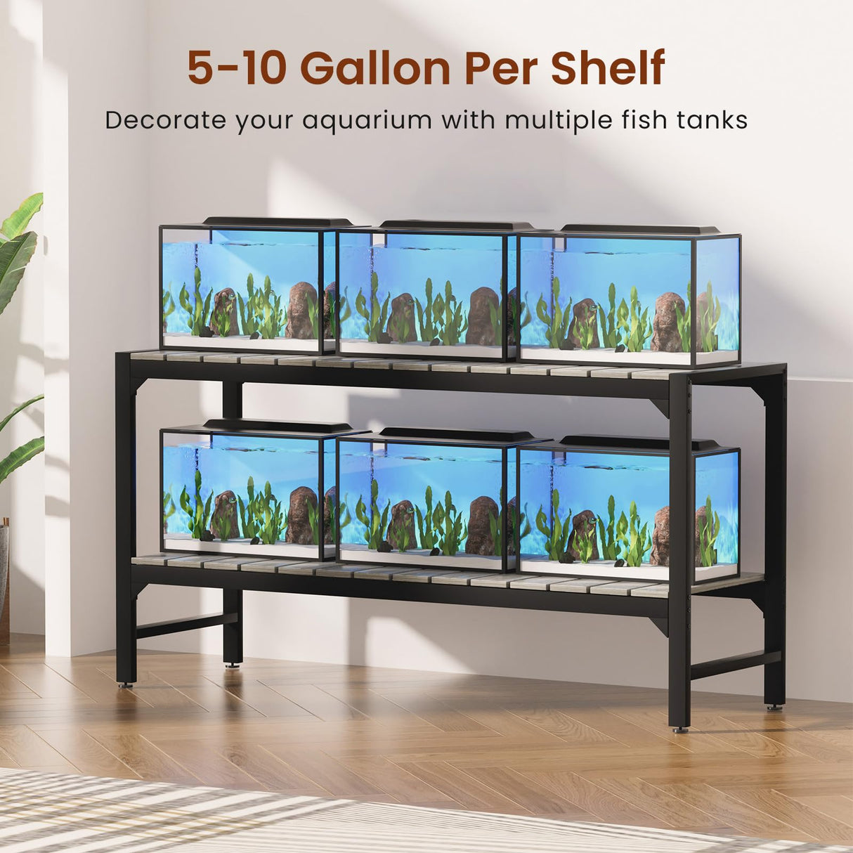 Tatub 55-90 Gallon Fish Tank Stand, Metal Aquarium Stand with 2-tier Open Shelves & Thickened Slats, Heavy Duty Metal Large Aquarium Stand for up to 6 Total Aquariums, 1000 LBS Capacity Per Shelf Tatub